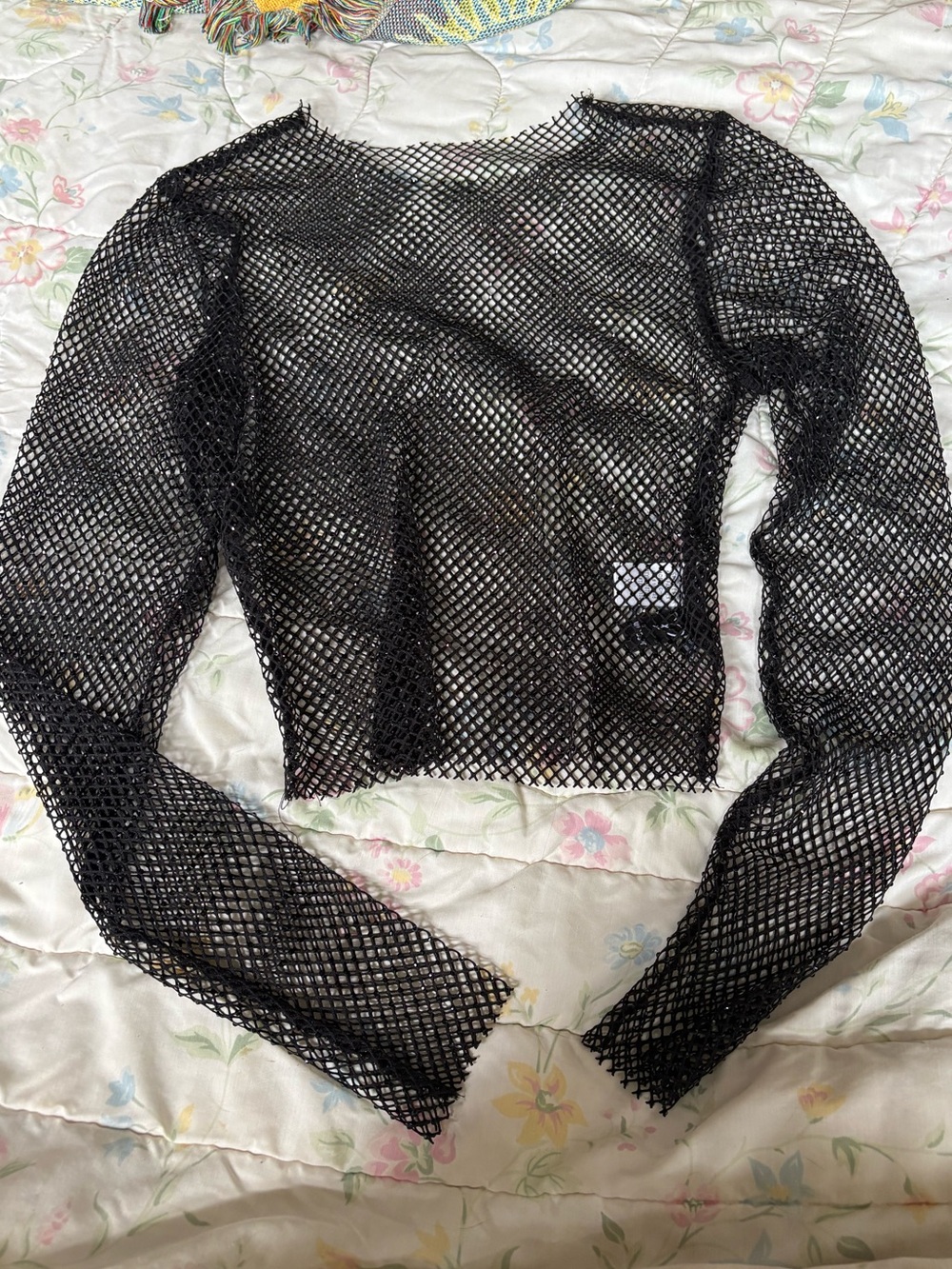 Windsor Black Long-Sleeve Fishnet Crop Top